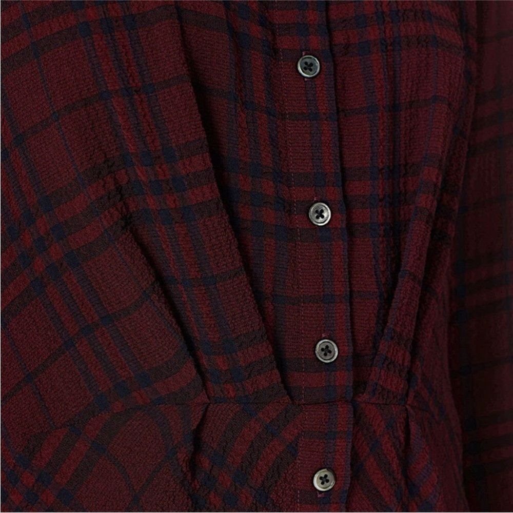 THAKOON COLLECTIVE | Plaid Burgundy & Navy Blue Crepe Shirt Dress Women’s Size 0 - Picture 5 of 14